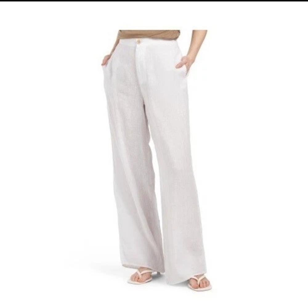 Calypso St. Barth High Waist Linen Pants White Straight Leg Vacay Resrort Cruise